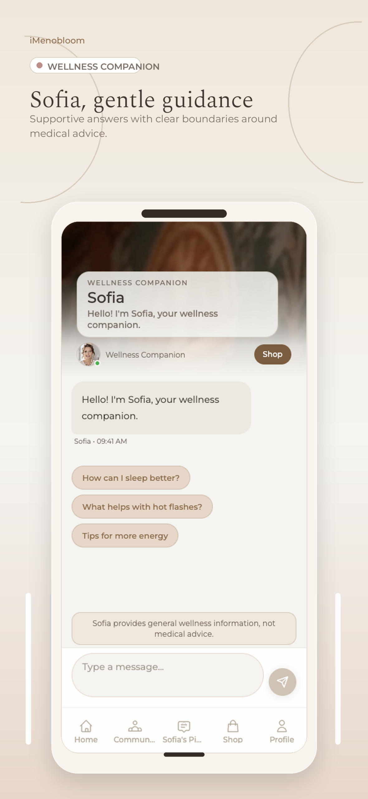 iMenobloom Sofia wellness companion screen