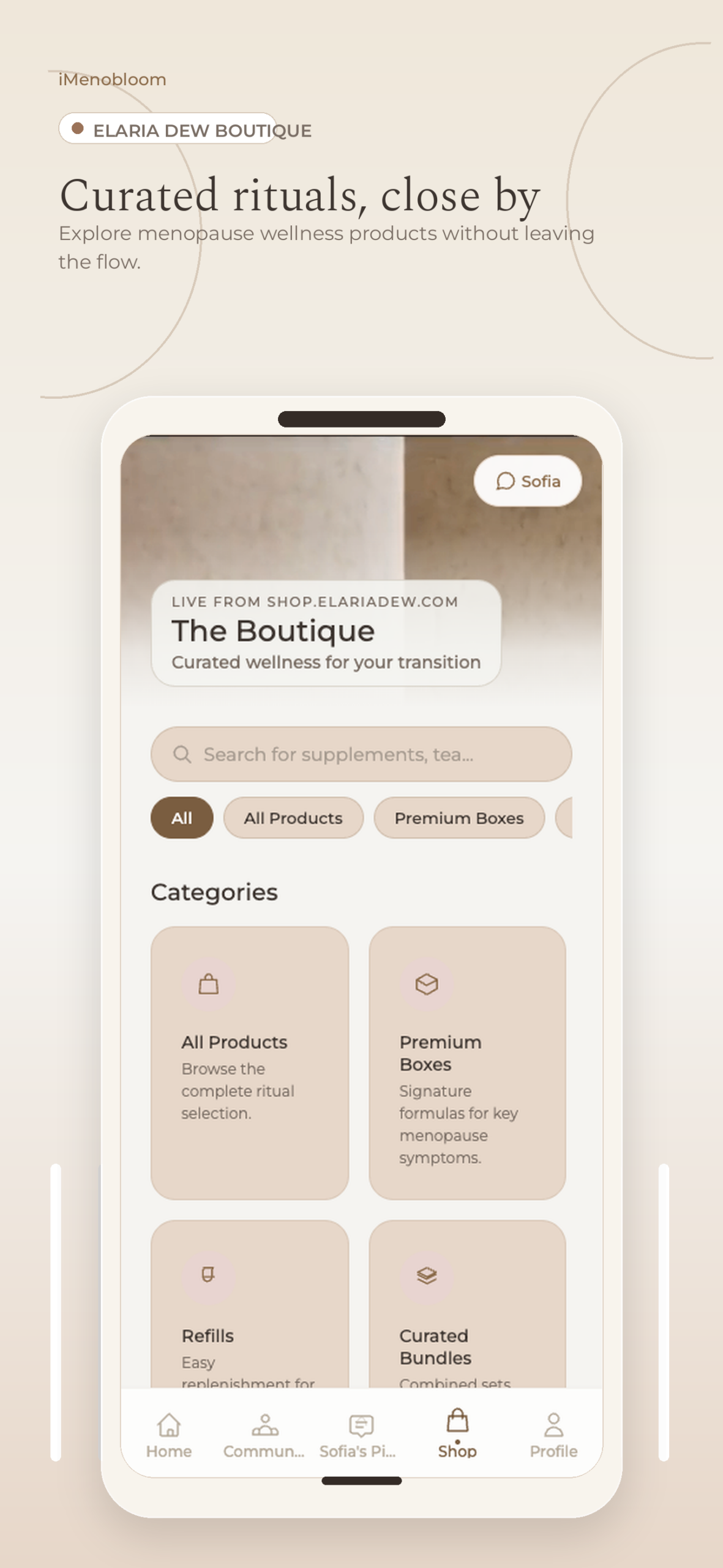 iMenobloom curated boutique screen